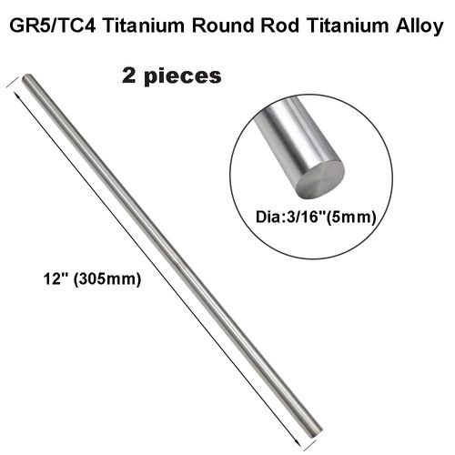 12" Length Titanium Rod 3/16" Dia(5mm),Titanium Alloy Round Rod GR5 Metal for Model Plane Cars Ship DIY Craft Metal Working (2 Pcs)