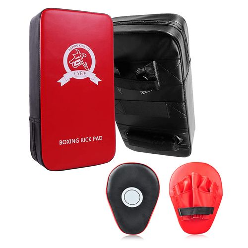 SEISSO 2PCS Taekwondo Kickboxing Pads+2PCS Punching Mitts for Karate Training Target Thai Pads Punching Kit Kick Punch Pad Kicking Strike Shield MMA Martial Art for Men Women Gym