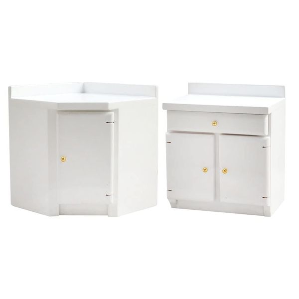 LUOZZY 2pcs Miniature Dollhouse Kitchen Cabinet Wooden Dollhouse Furniture Accessories White Cabinet Cupboard Model