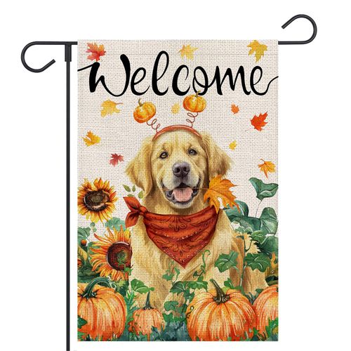 FUYUCHEN Dog Garden Flag 12x18 Inch Double Sided Fall Autumn Leaves Pumpkins Seasonal Welcome Holiday Outside Yard Flag Outdoor Decoration