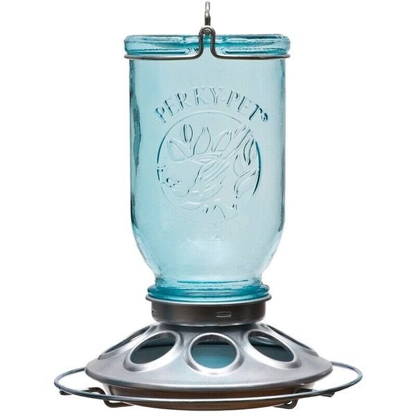 Perky-Pet 784 Rustic Blue Glass Mason Jar Wild Bird Seed Feeder 1 lb Capacity