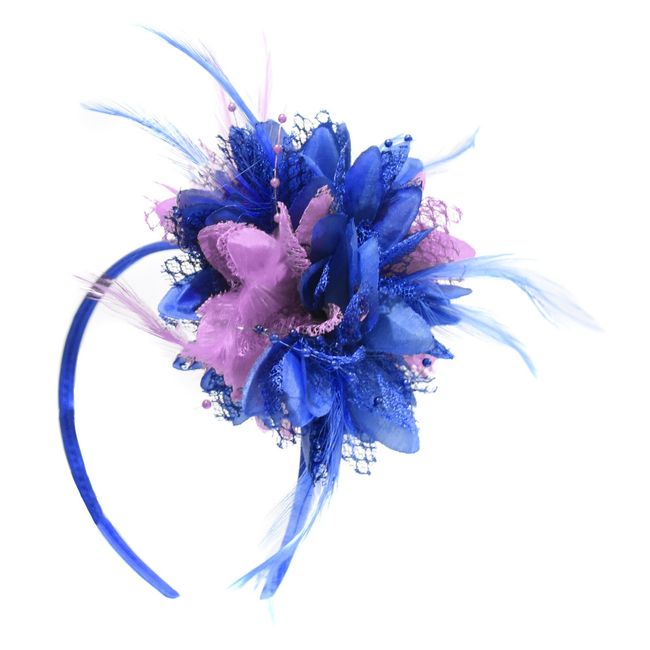 Caprilite Electric Royal Blue and Lilac Fascinator on Headband for Ascot Weddings