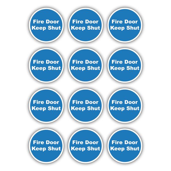 Stcky Fire Door Keep Shut Sign Stickers (Round)-Pack of 12 Self Adhesive Vinyl (80mm x 80mm) Fire Safety Signs Keep Closed