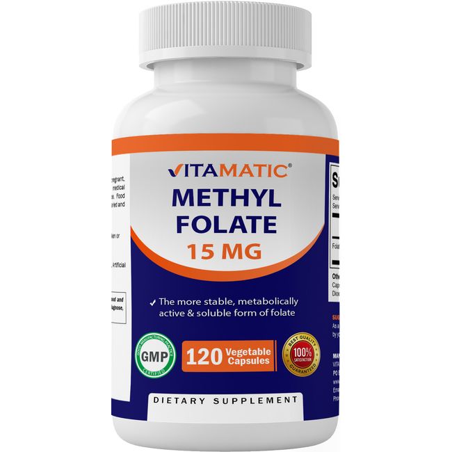 Vitamatic L Methylfolate 15mg - 120 Vegetable Capsules - Optimized and Activated