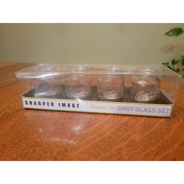 Sharper Image Mason Jar Shot Glasses "Cheers" Set Of 4 New In Box