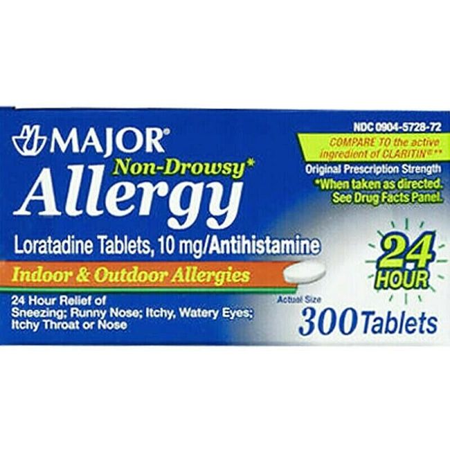 Major Allergy Loratadine 10mg Antihistamine Non-Drowsy Tablets 300 Count