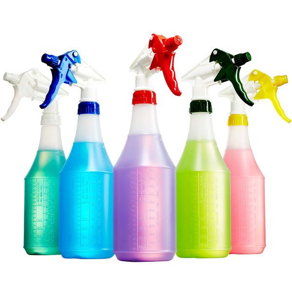 Mop Mob Leak-Free Chemical Resistant Spray Head and 32 oz Bottle 5 Pack Heavy-Duty Industrial Sprayer With Low-Fatigue Trigger and Nozzle for Auto/Car Detailing, Window Cleaning and Janitorial Supply