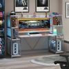 White Gaming Desk 78.8'' with LED Lights Ergonomic Computer Desk w/Monitor Stand