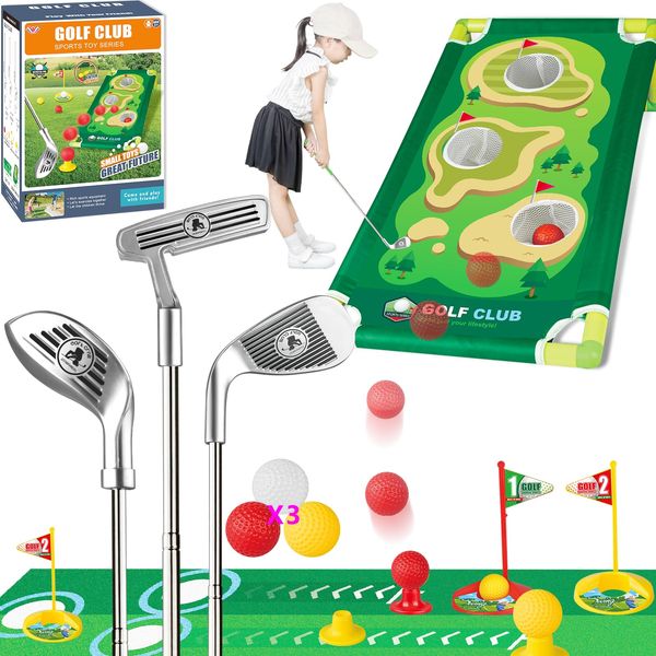 Toddler Golf Clubs Play Set, Length Adjustable Kids Golf Clubs 3-5 with Putting Mat, Toys for Kids 3 4 5 6 7+ Years Old Boys Girls, Indoor & Outdoor Sports Golf Game Play Gifts for Kids Boy Christmas