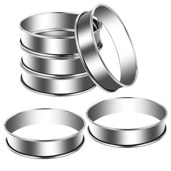 Opopark Crumpet Rings 6pcs Non Stick Double Rolled Tart Rings 10cm Stainless Steel English Muffin Cooking Rings for Cookie Pancake Egg Muffin Baking Kitchen