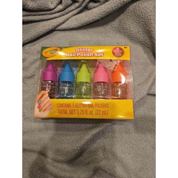 Crayola Glitter Nail Polish Set 5 Colors New