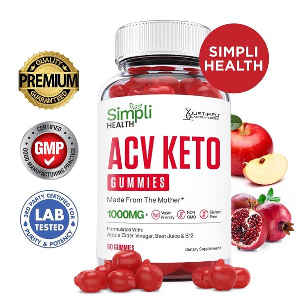 Simpli Health ACV Keto Gummies 1000MG Apple Cider Vinegar 60 Gummy