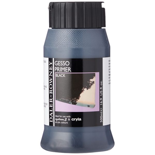 Daler-Rowney Acrylic Gesso, Plastic Pot, 16.91oz - 500 ml, Black Gesso Primer