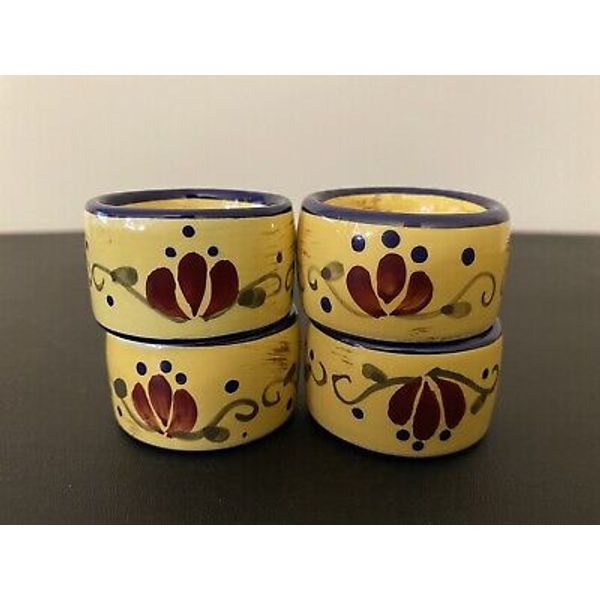 Home And Garden Stoneware Collection Napkin Rings Floral Flower 4pc Set