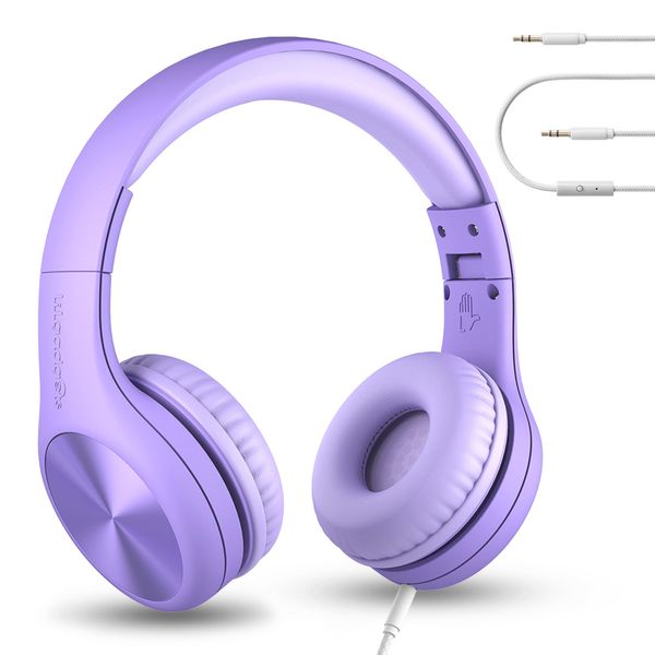 LilGadgets Connect+ Pro Kids Headphones Wired - Designed With Kids' Comfort In Mind, Foldable Over-Ear Headset With In-Line Microphone, Toddler Headphones For Kids, Purple