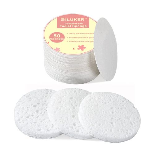 50-Count Compressed Facial Sponges for Daily Cleansing and Gentle Exfoliating, 100% Natural Cellulose Spa Sponge Perfect for Removing Dead Skin, Dirt and Makeup