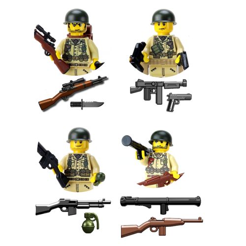 Battle Brick Collectible US Army WW2 Tan Soldiers Complete Squad Custom Minifigures | Genuine Military Minifig | Printed in The USA | 1.6 Inches Tall | Great Gift for Ages 8+ to Adult AFOL