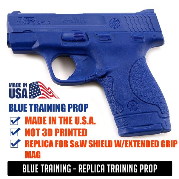 Blue Training Prop for S&W SHIELD w/Extended Grip Mag - Solid Resin - Not a Gun