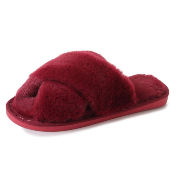 Real Room Shoes, Ladies, Slippers, Warm, Cute, Stylish, Character, Indoor Wear, Winter, Fluffy, Fluffy, Soft, Cold Protection, Thermal, Lightweight, Washable, red, (wine red)