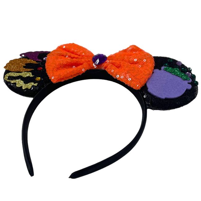 Lilium Kids Hocus Pocus Halloween Sequin Mouse Inspired Alice Headband With Big 5" Sequin Top Bow Handmade