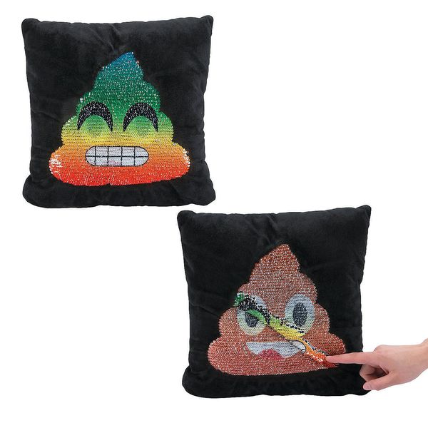 Fun Express 14" Rainbow Flipping Sequin Stuffed Poop Emoji Pillow