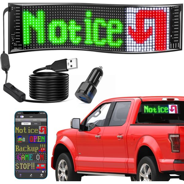 SanLank Led Sign, Bluetooth App Programmable Led Car Sign, USB 5V Scrolling Message Led Matrix Panel, Custom Digital Display Board for Shop Advertising