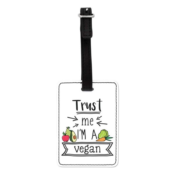 Gift Base Trust Me I'm A Vegan Visual Luggage Tag with Black Strap