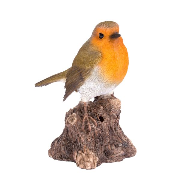 Singing Robin on Stump Highly Detailed Home or Garden Decoration with Built in Motion Sensor (WBS-RB01-F)