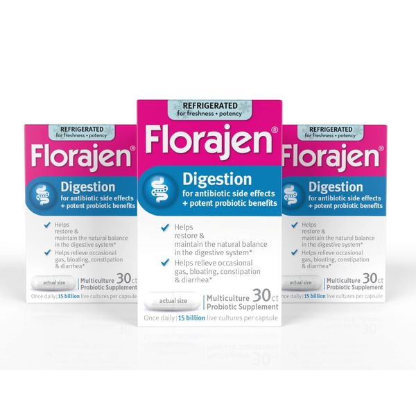 Florajen Digestion Probiotics, Gut Health Supplement with Constipation and Bloating Relief for Adults, 90 Count (Refrigerated)