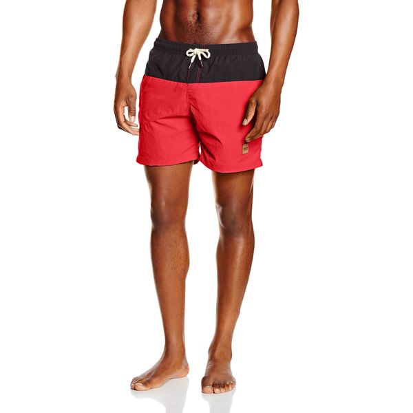 Urban Classics Men's Block Swim Shorts Trunks, Blk/Red, XS