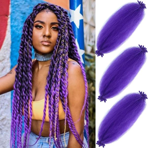 Afro Twist Hair 28 Inch 3 Packs, Springy Afro Twist Hair Pre Fluffed Spring Twist Hair Pre Stretched Wrapping Hair for Soft Locs Hair Extensions (Purple#)