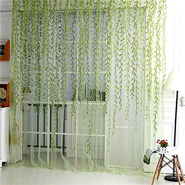 Surpass Shimmery Willow Branch Printed Rod-Pocket Sheer Curtain Single Voile Curtain Panel Green (Green)