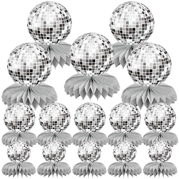 15 PCS Silver Disco Theme Honeycomb Centerpieces Disco Ball Party Decorations 70s Disco Party Table Centerpieces for Back to 70s Party Supplies Favors