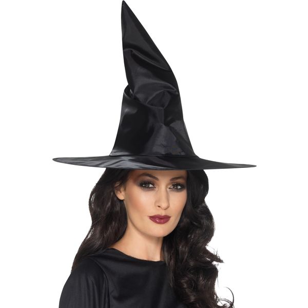 Witch Hat, Black, Shiny Fabric, Wired
