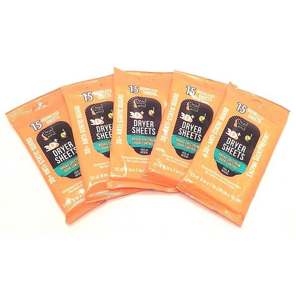 5 DEAD DOWN WIND ANTI STATIC GUARD DRYER SHEETS BROAD SPECTRUM ODOR CONTROL NEW!