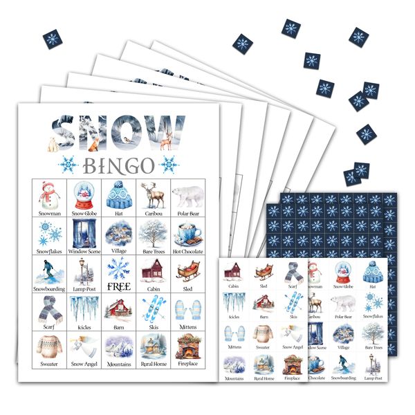 HEZNZXQ Snow Bingo Party Game Cards, Christmas Bingo Games, Xmas Party Favors Decorations, Winter Holiday Bingo Cards Indoor Home Activities, 24 Players for Adult Party Supplies -10