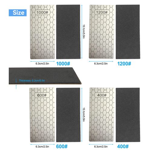 4 Pieces Diamond Sharpening Stones, Quality Diamond Stones for Sharpening, Honeycomb Sharpening Stones 400/600/1000/1200, for Kitchen Appliances and Outdoor use
