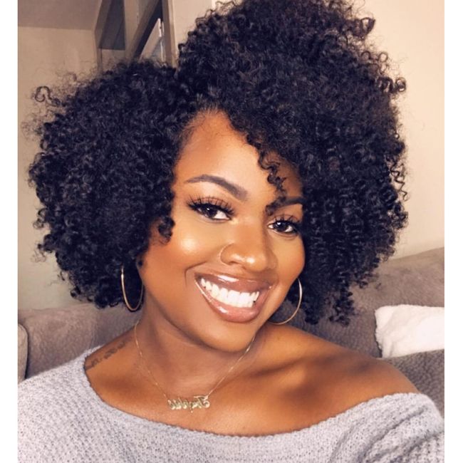 Quantum Love Short Kinky Curly Wigs Side Part Afro Curly Wig for Black Women Twist Out African American Synthetic Wigs (Black 6 Inches)