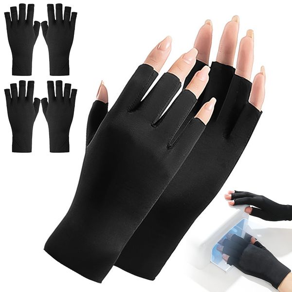 UV Gloves for Gel Nails, 2 Pair UV Gloves UPF50+ UV Protection Gloves UV Nail Gloves, Professional Skin Care Fingerless Gloves, Gel Manicure Fingerless Gloves, for Nail Polish,Home, Outdoor