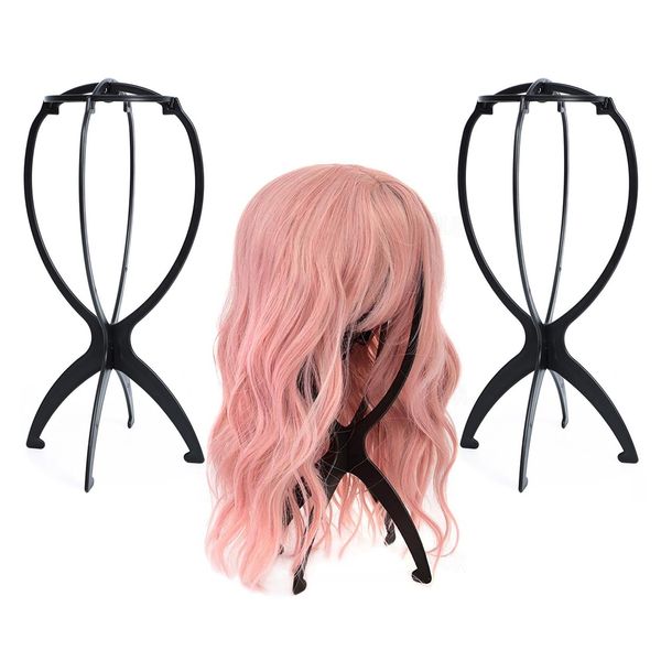 EOOCET Wig Stand, Portable Wig Holder Wig Head Stand for Multiple Wigs, Durable Display Stand Tool for Wig, Hat and Cosplay Mask, Travel Wig Stand, 3 Packs, Black