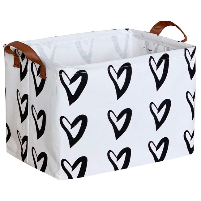 CLOCOR Heart Rectangular Basket,Cute Pattern Storage Bin,Collapsible Waterproof Storage Box with Handles for Kids,Gift Baskets,Toy Organizer,Shelf Basket (Black Hearts)