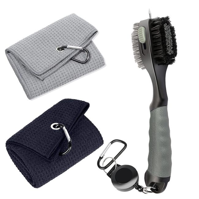 Golf Club Brush, Golf Towel, Clean, Carabiner Included, Golf Cleaning Kit, Maintenance Tool, Wire, Nylon, Needle Storage, Sole, Cleaner with Carabiner Hook, Wedge Cleaner, Portable, Lightweight,