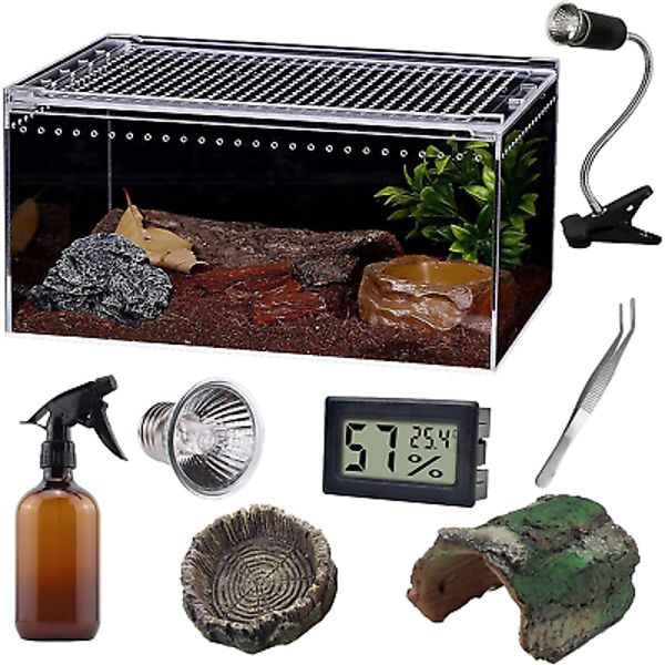 Reptile Terrarium - Amphibian Tank Starter Kit, Eco Rainforest Feeding Box, Amph