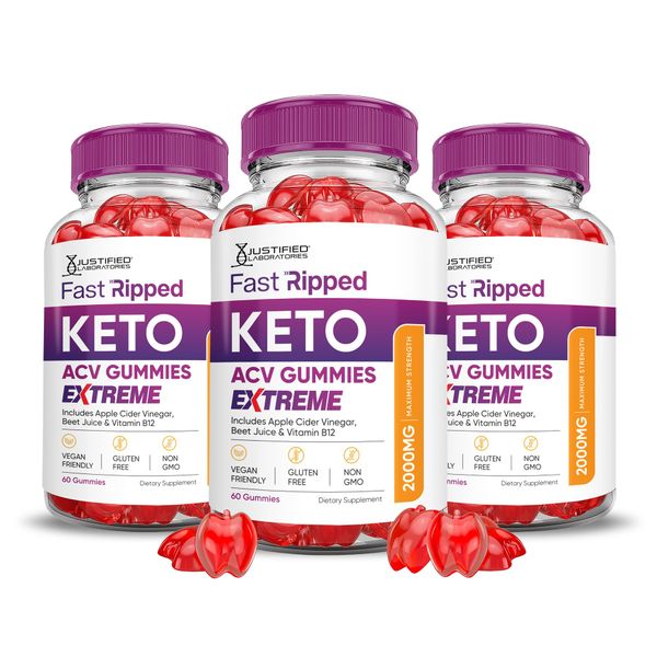 (3 Pack) Fast Ripped Keto ACV Gummies Extreme 2000MG Fast Ripped Keto Gummies Apple Cider Vinegar Formulated with Pomegranate Beet Juice Powder B12 Vegan Non GMO 180 Gummys