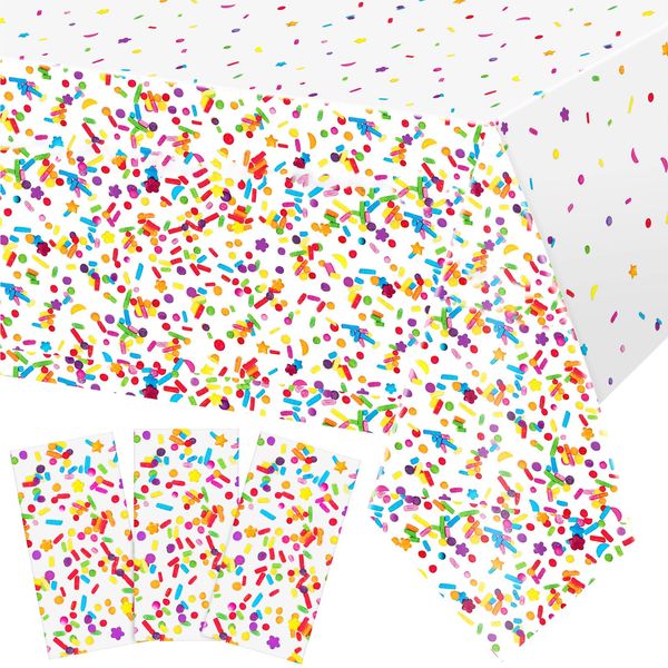 3 Pieces Sprinkle Party Decorations, Confetti Sprinkle Sweet Candy Plastic Tablecloth Rainbow Donut Birthday Party Table Cover for Baby Shower Kids Ice Cream Theme Party Supplies, 108 x 54 Inches