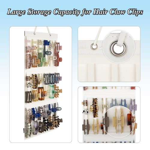 PACMAXI Hanging Hair Claw Clips Holder for Women, Claw Hair Clips Storage Organizer for Lady, Hair Banana Barrettes and Butterfly Jaw Clips Display Stand Holder. (Ivory white)