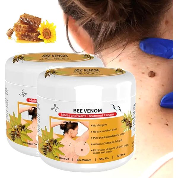 2pcs Lenaro Bee Venom Wart and Tag Remover, Lenaro Bee Venom Mole and Wart Treatment Cream,Bee Venom Wart Remover Cream, Fast-Acting & Effective Skin Tag Remover,Easy Application & No Irritation