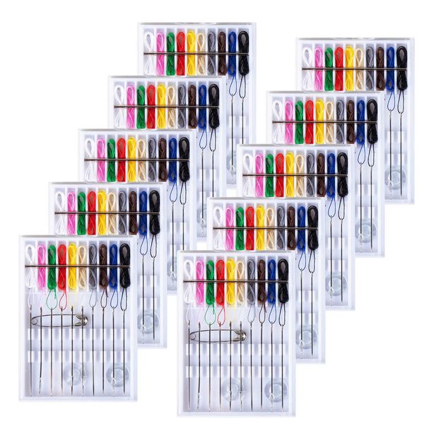 SoFire 10 Boxes Home and Travel Quick Fix Sewing Kit Pre Threaded Needle Kit, Each Box with 10 Pieces