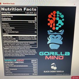 Gorilla Mind Energy Drink - Black Cherry Vanilla Beverage