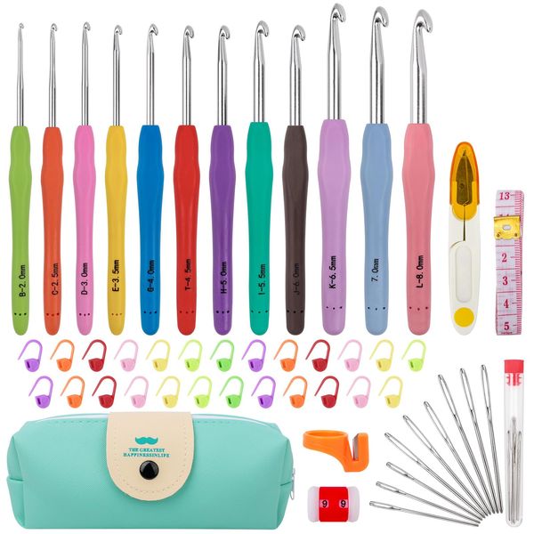 Crochet Hooks Set 51 Pack Knitting Kit, 12 Sizes Crochet Hooks, Crochet Kits for Beginners Adults, Aluminum Crochet Needles with Crochet Hook Case Ergonomic Grip for Arthritic Hands Crochet Gifts